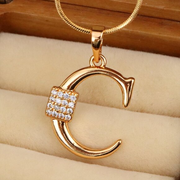 "Elegant Rose Gold Plated C Letter Pendant with Sparkling Accents, XPPT1414 - Picture 1 of 13